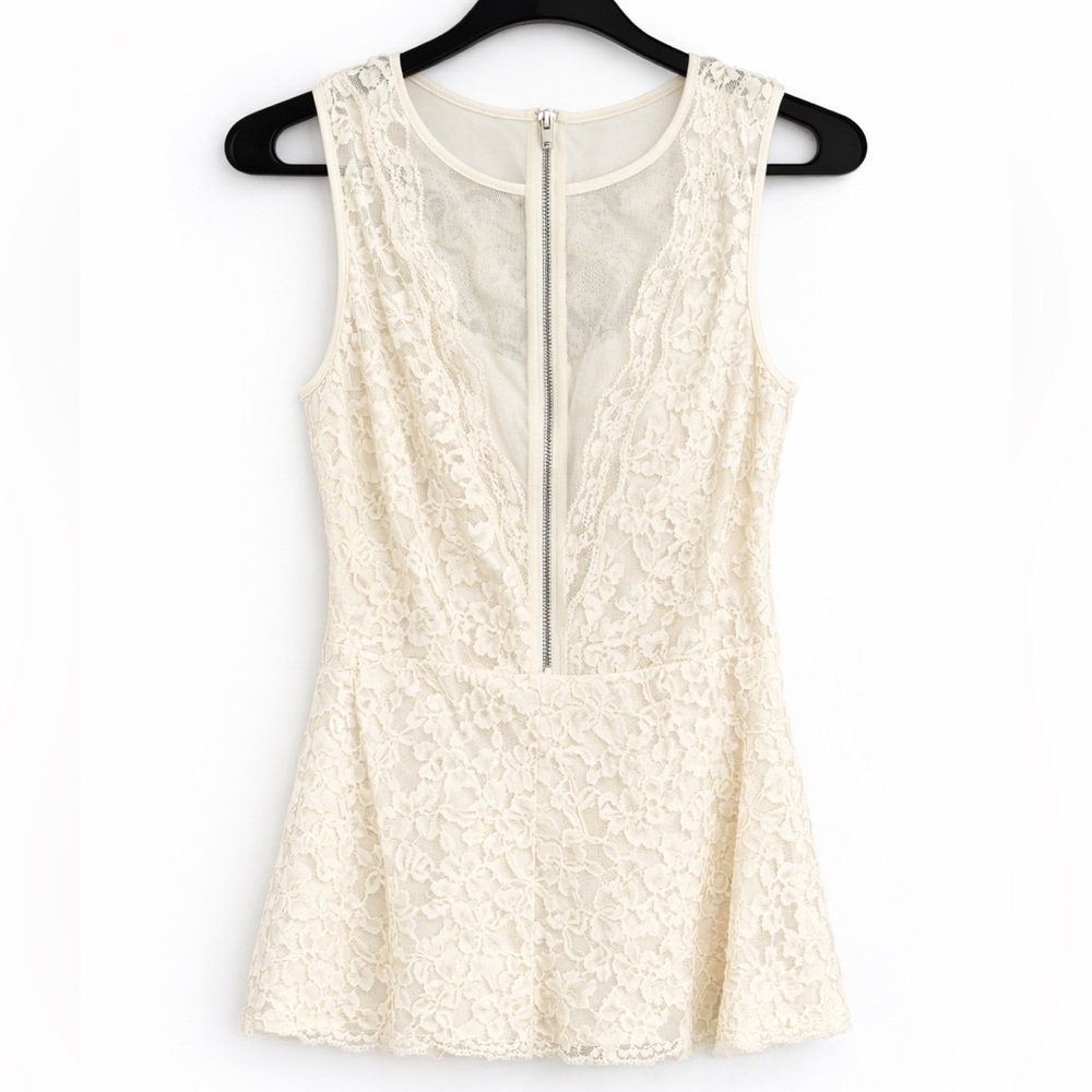 Express Cream Lace Bodycon Top Back Zip Sleeveless Size Small